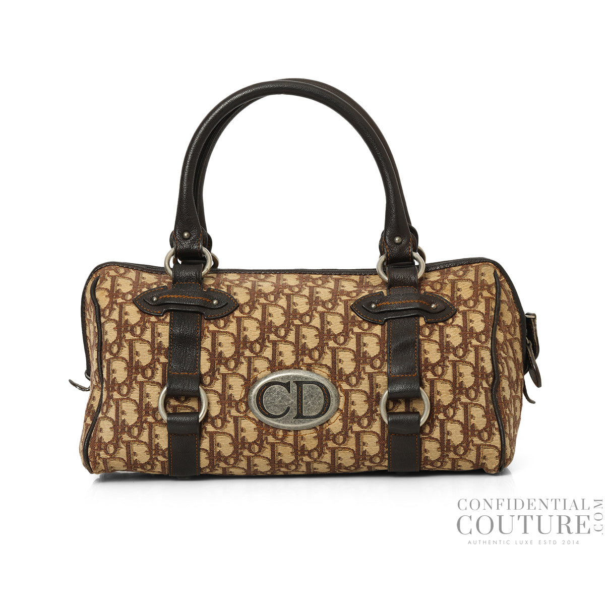Brown Dior Logo Canvas East/West Boston Bag