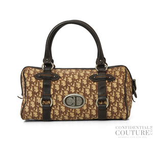 Brown Dior Logo Canvas East/West Boston Bag