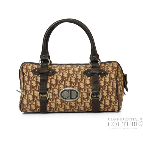 Brown Dior Logo Canvas East/West Boston Bag