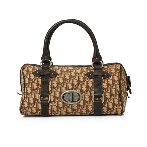 Brown Dior Logo Canvas East/West Boston Bag