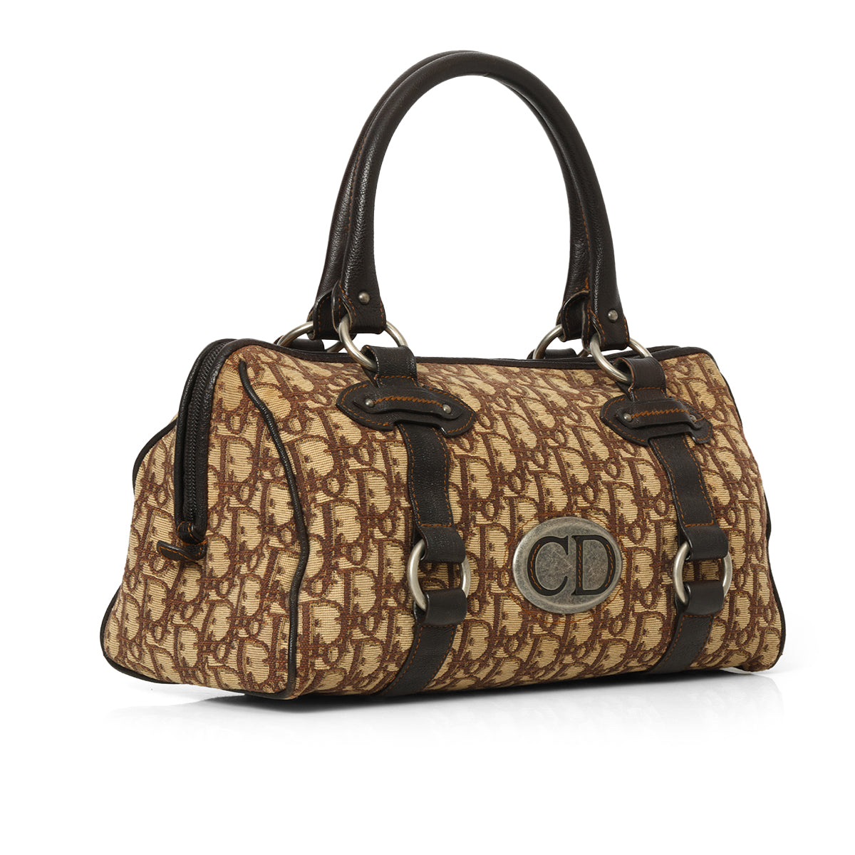 Brown Dior Logo Canvas East/West Boston Bag