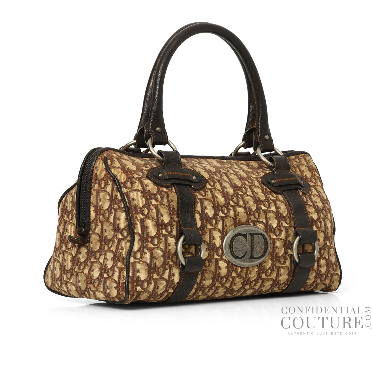 Brown Dior Logo Canvas East/West Boston Bag