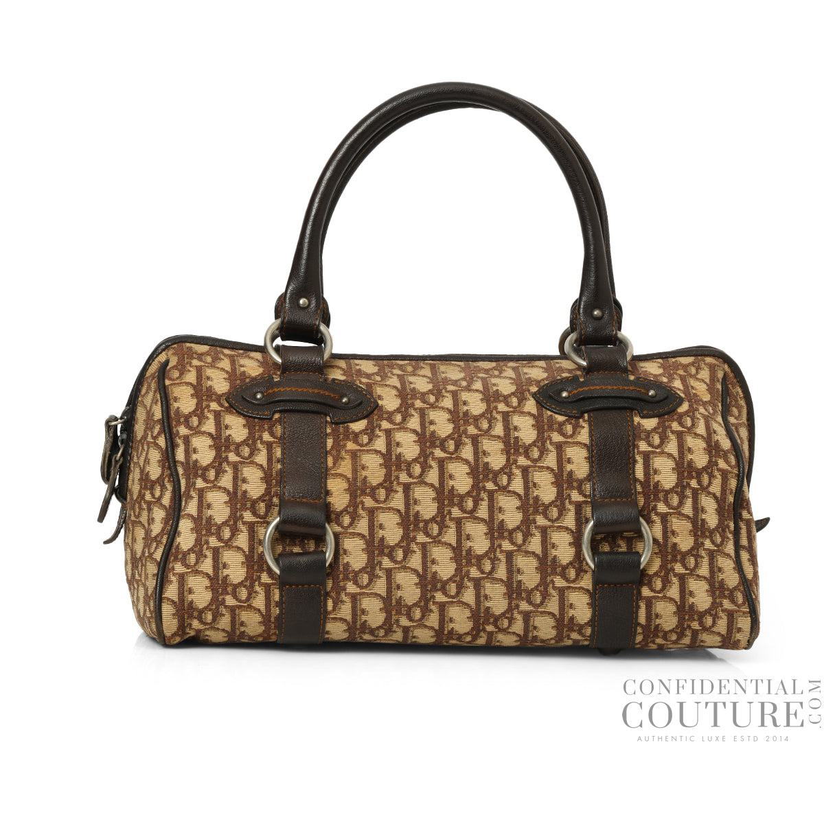 Brown Dior Logo Canvas East/West Boston Bag