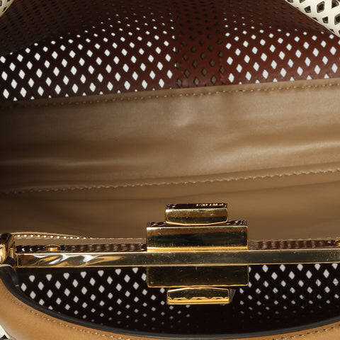 Peekaboo Regular Perforated Leather 2way Handbag In Beige & Brown