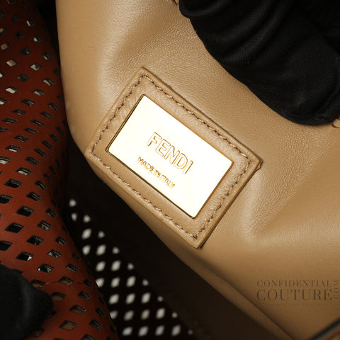 Peekaboo Regular Perforated Leather 2way Handbag In Beige & Brown