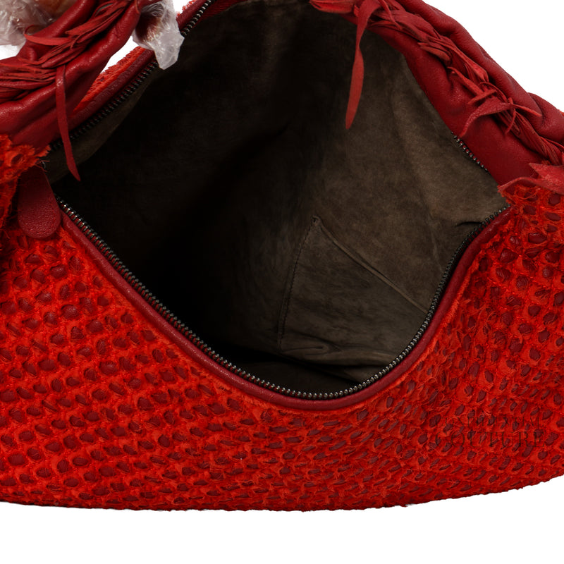 Red Leather Fuzzy Ponza Large Bag