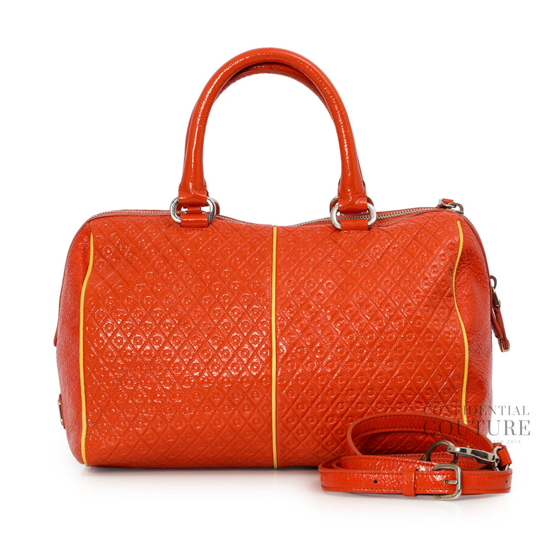 Orange Patent Leather Signature Medium Bauletto Bag