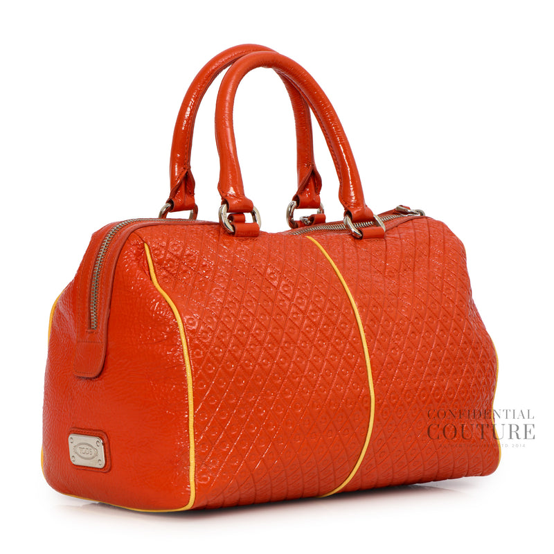 Orange Patent Leather Signature Medium Bauletto Bag