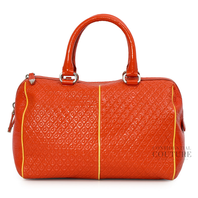 Orange Patent Leather Signature Medium Bauletto Bag