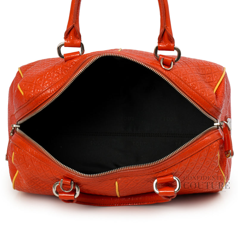Orange Patent Leather Signature Medium Bauletto Bag
