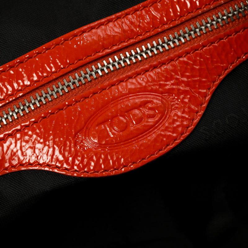 Orange Patent Leather Signature Medium Bauletto Bag