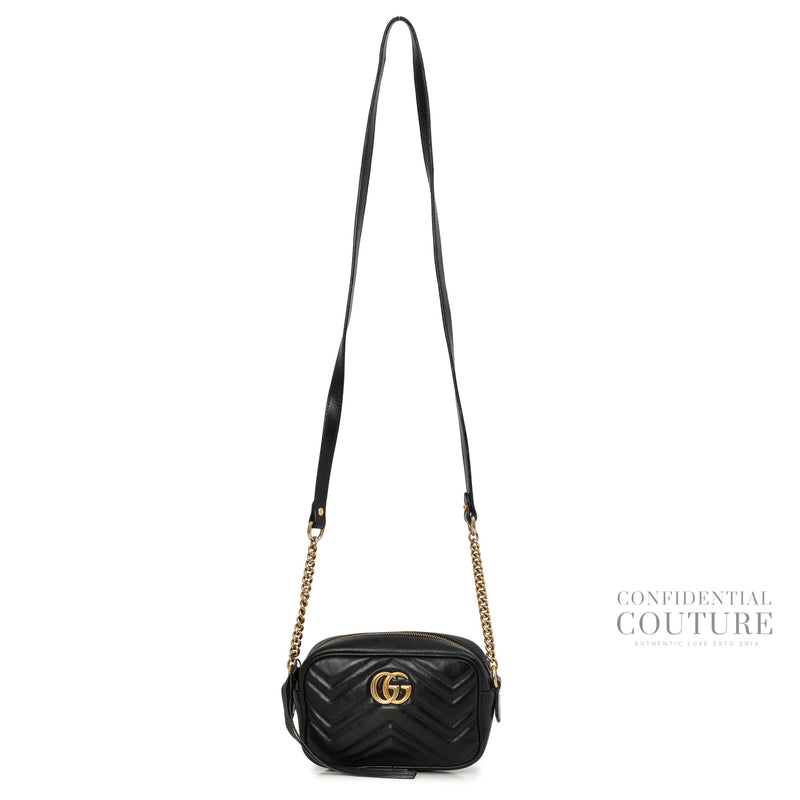 Black Quilted Leather Mini Marmont Camera Bag