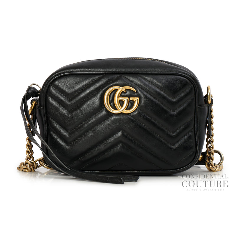 Black Quilted Leather Mini Marmont Camera Bag