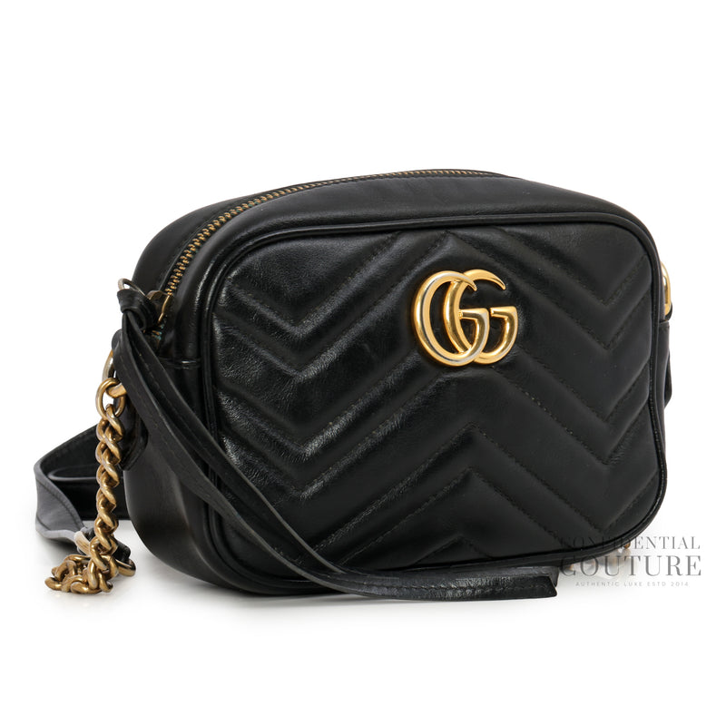 Black Quilted Leather Mini Marmont Camera Bag
