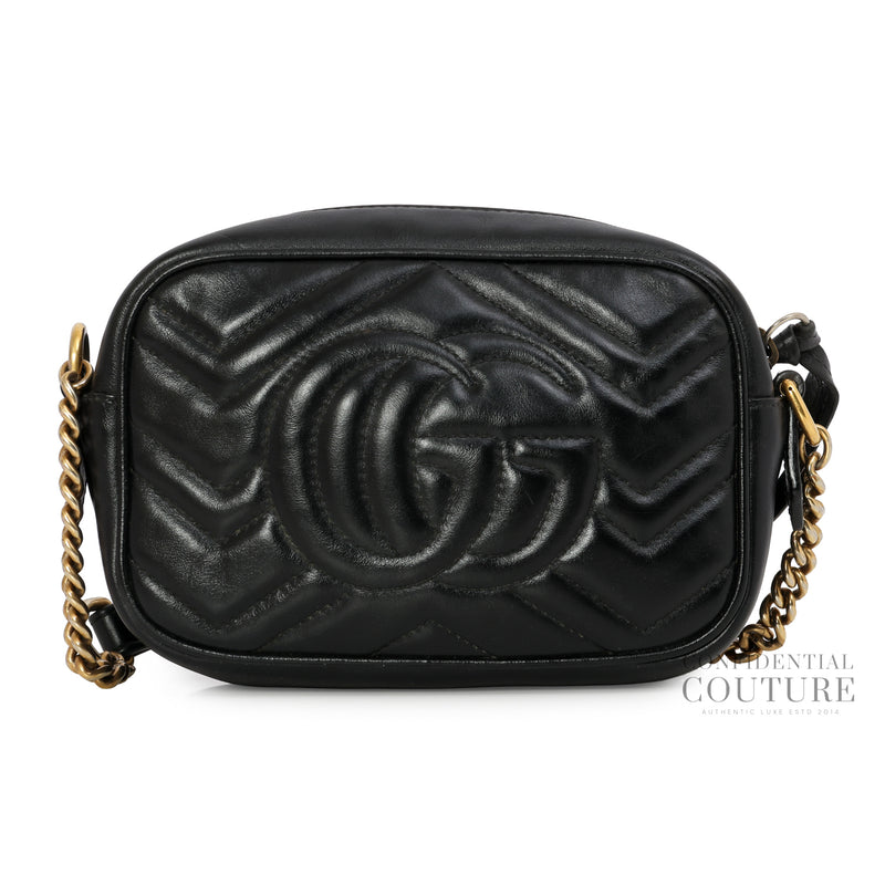 Black Quilted Leather Mini Marmont Camera Bag