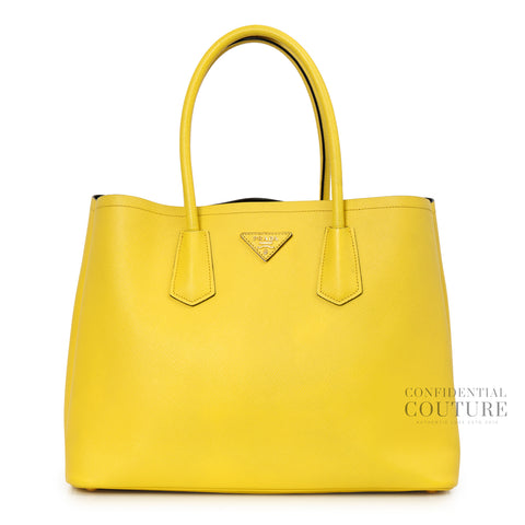 Yellow Saffiano Leather Medium Double Handle Tote Bag