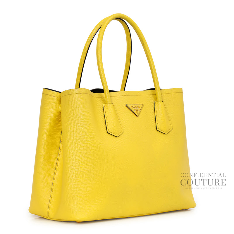 Yellow Saffiano Leather Medium Double Handle Tote Bag