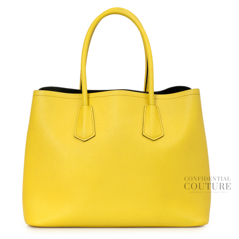 Yellow Saffiano Leather Medium Double Handle Tote Bag