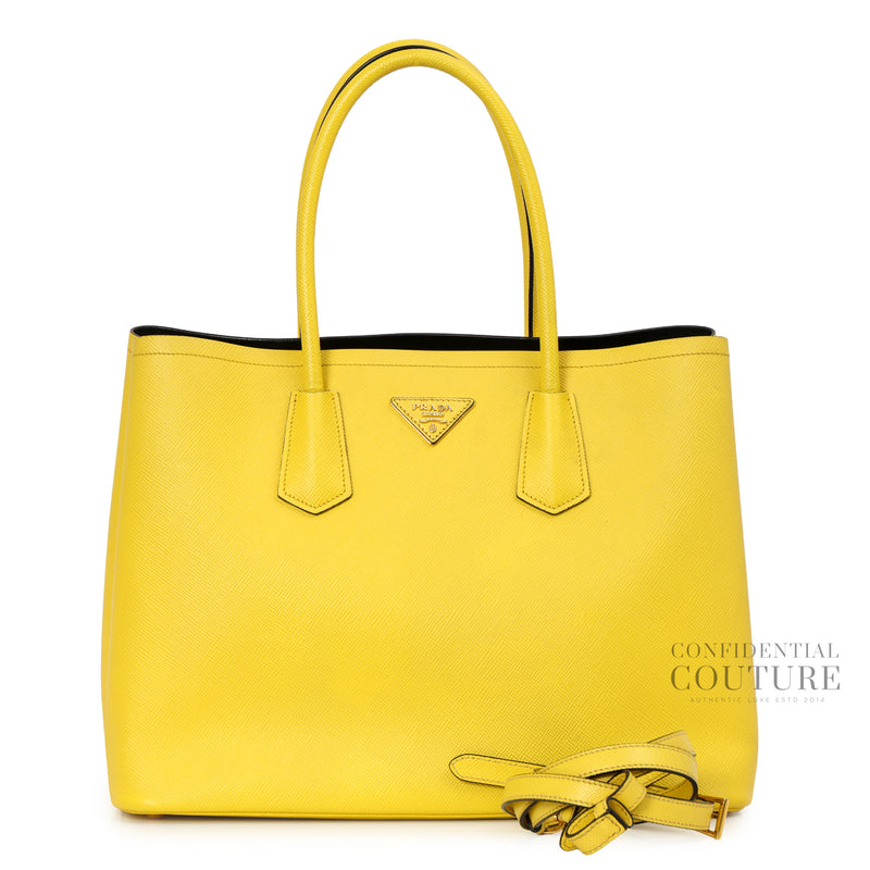 Yellow Saffiano Leather Medium Double Handle Tote Bag