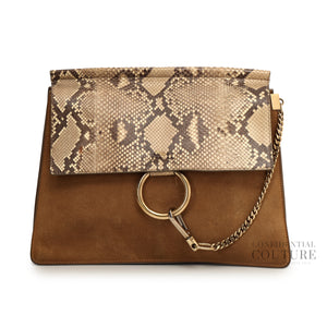 Camel Suede and Python Medium Faye Shoulder Bag