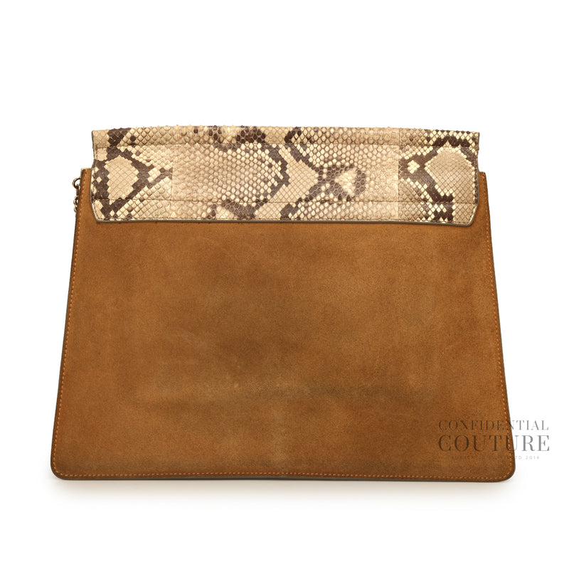 Camel Suede and Python Medium Faye Shoulder Bag