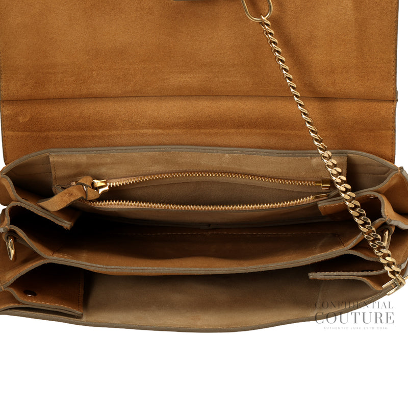 Camel Suede and Python Medium Faye Shoulder Bag