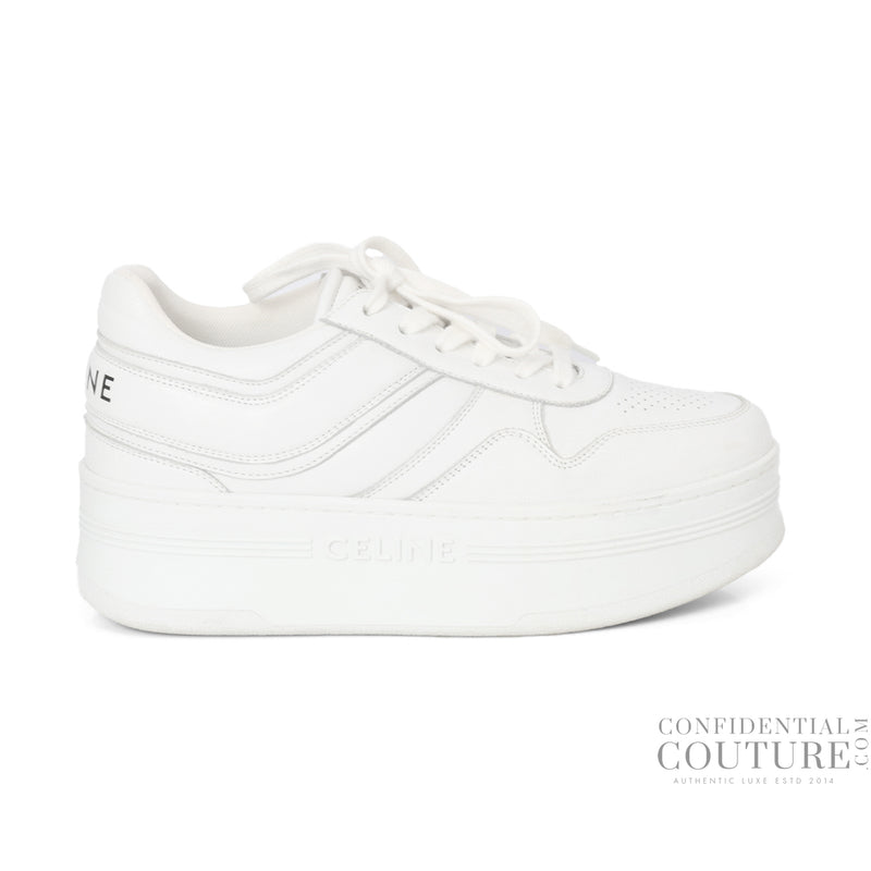 White Block Sneakers With Wedge Outsole In Calfskin EU 39