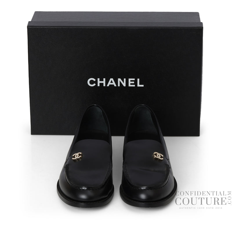 Rev Crystal CC Logo Leather Mocassins EU 39.5