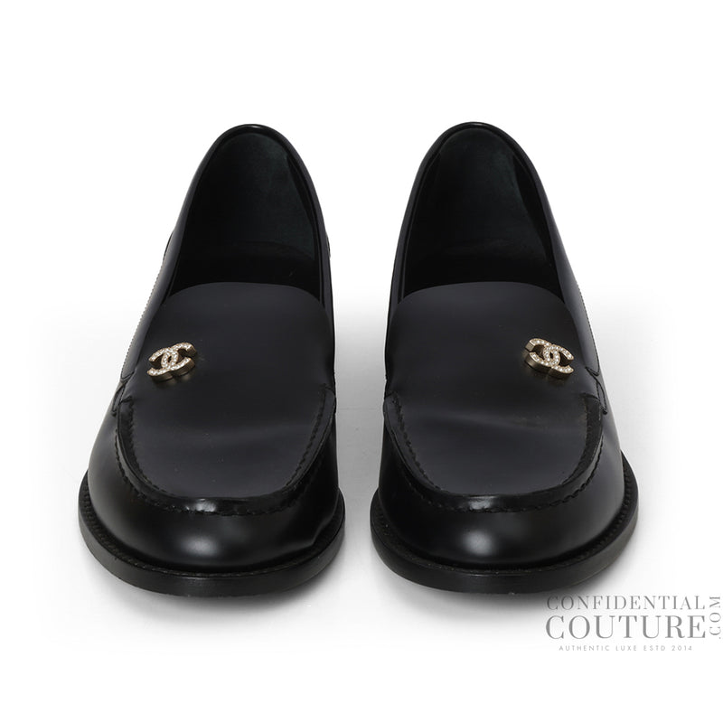 Rev Crystal CC Logo Leather Mocassins EU 39.5