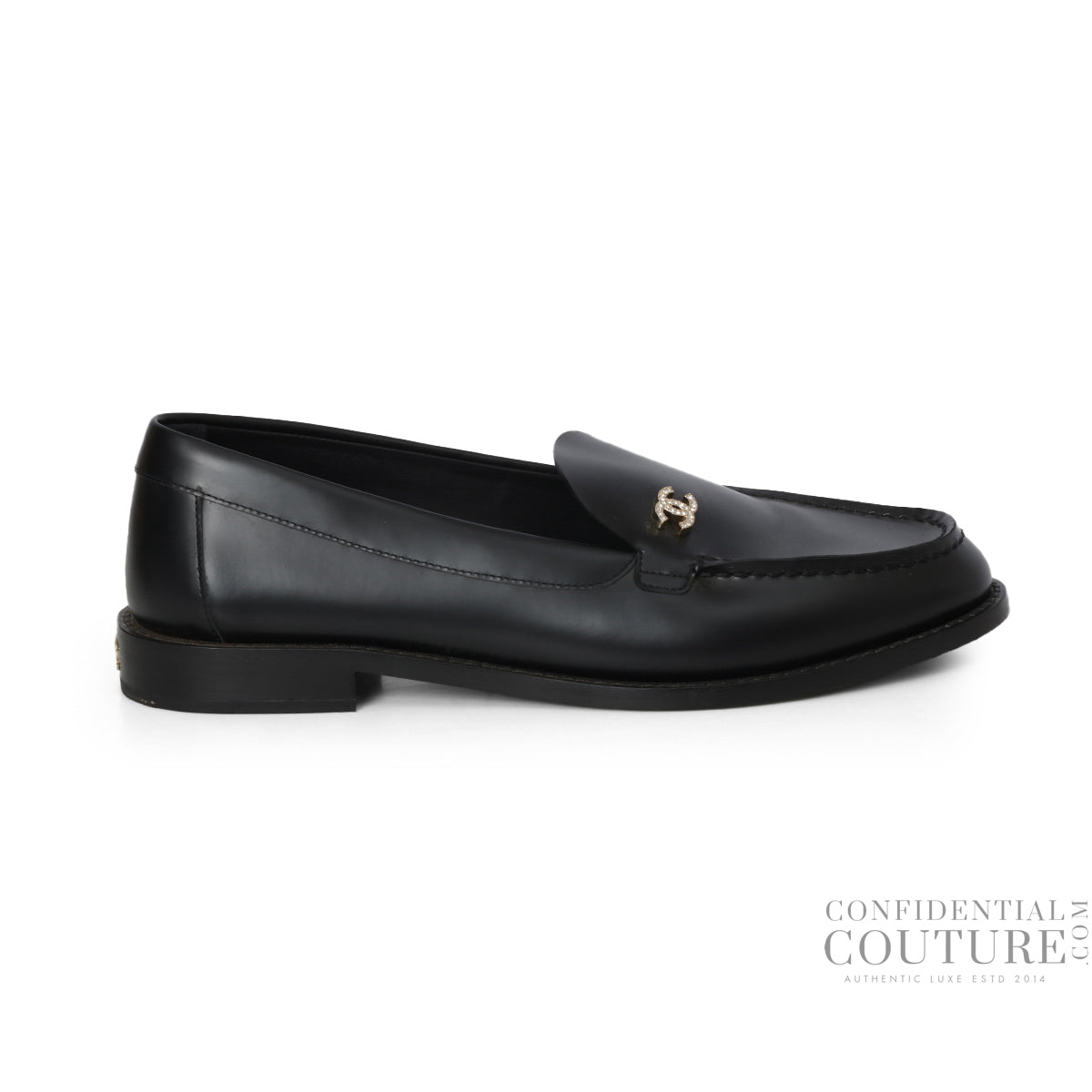 Rev Crystal CC Logo Leather Mocassins EU 39.5