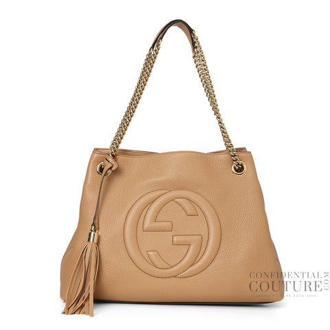 Pebbled Calfskin Brown Medium Soho Chain Shoulder Bag