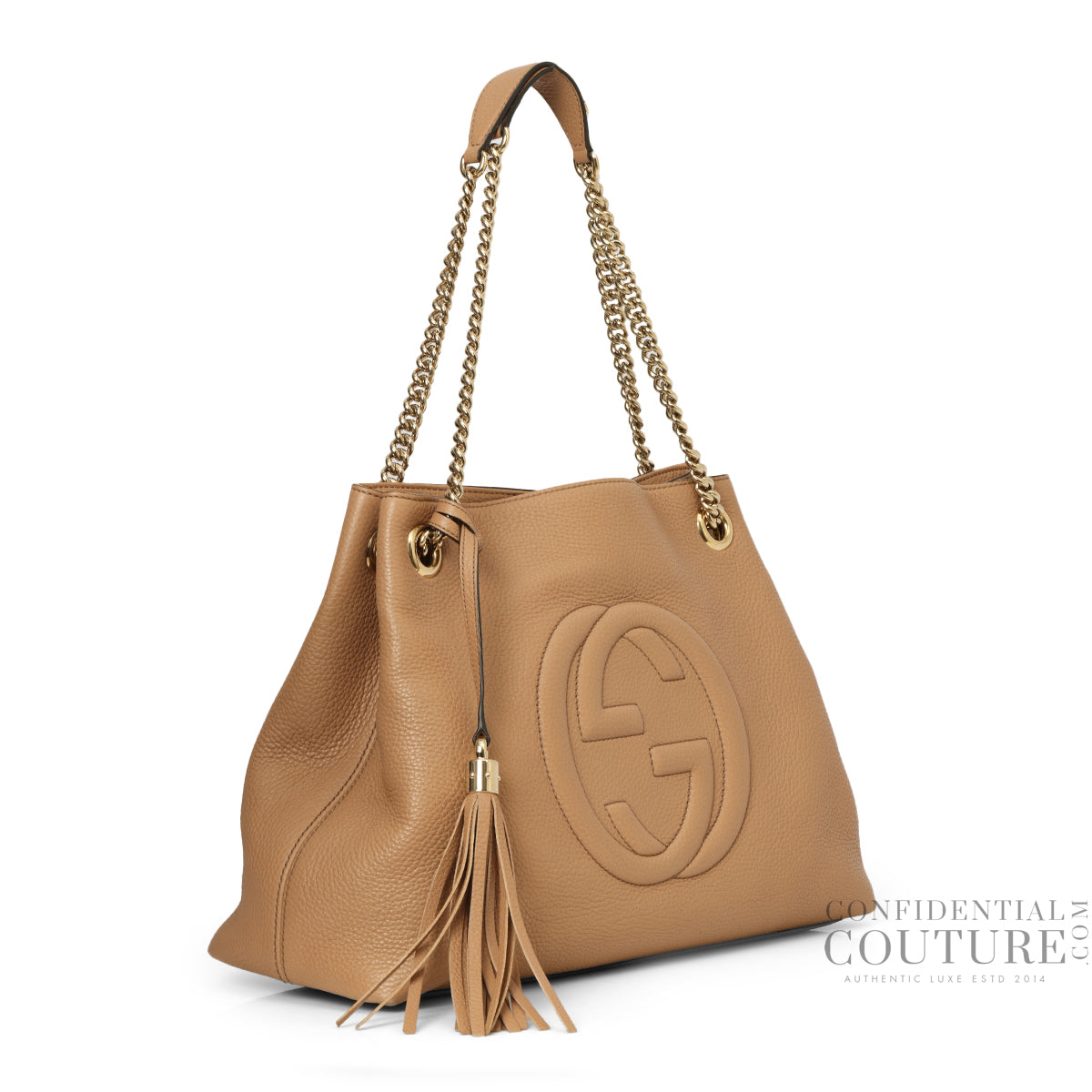 Pebbled Calfskin Brown Medium Soho Chain Shoulder Bag