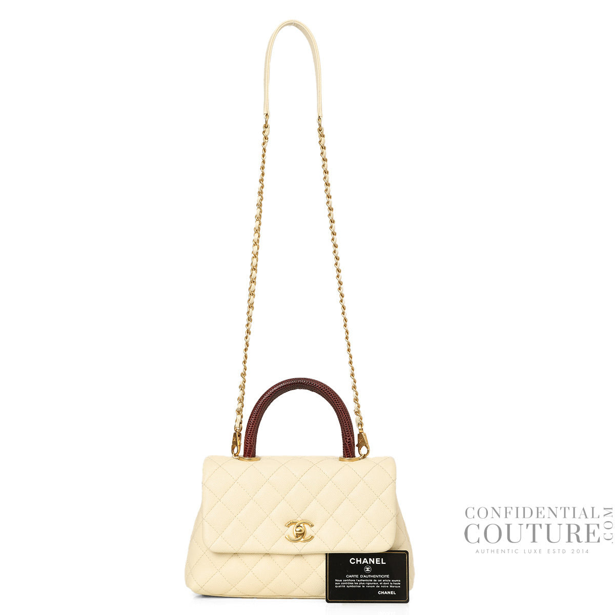 Off white/Burgundy Quilted Caviar Leather Mini Coco Handle Bag