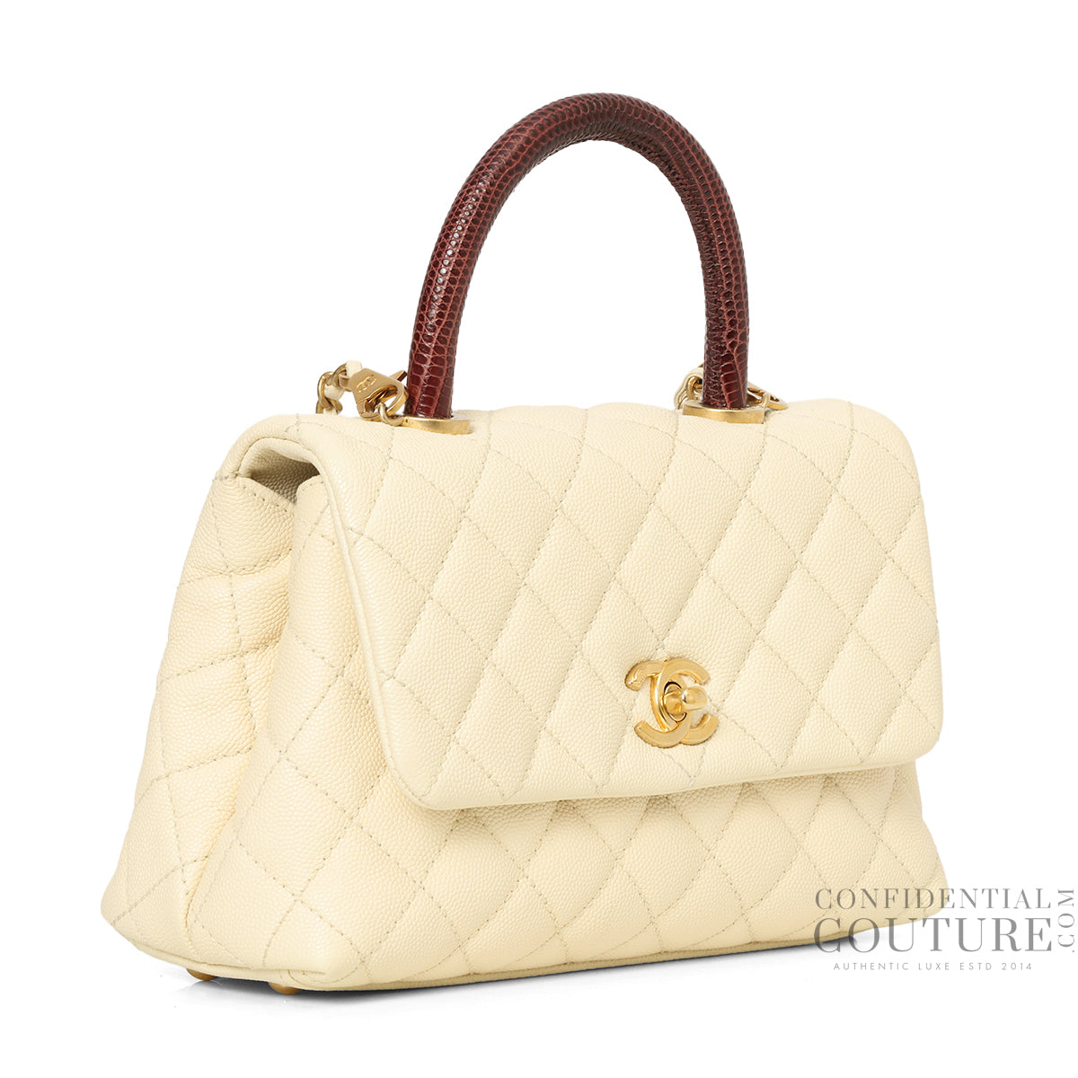 Off white/Burgundy Quilted Caviar Leather Mini Coco Handle Bag