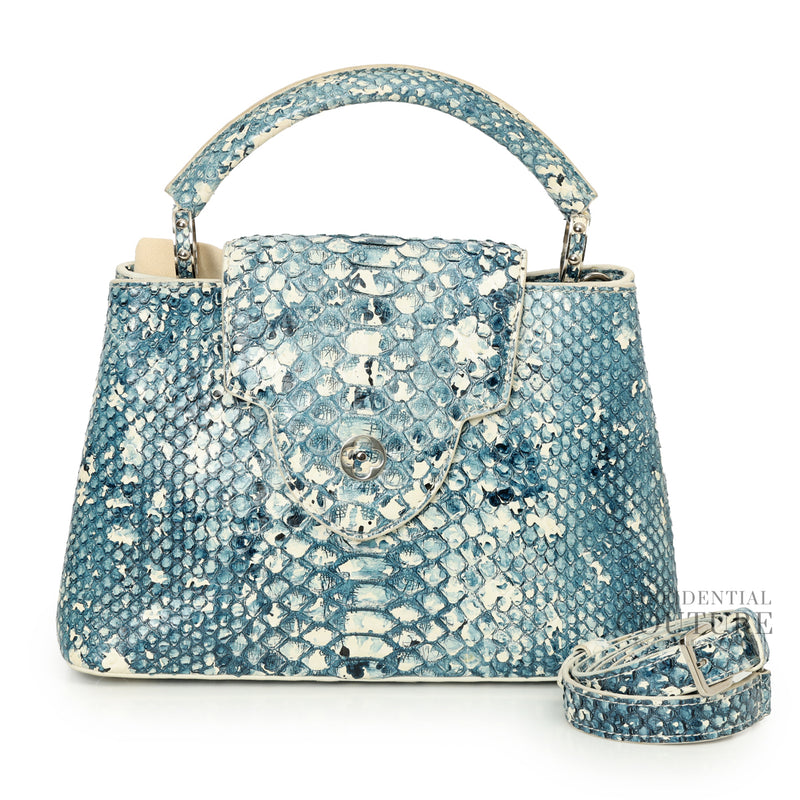 Blue/White Python Skin Capucines BB Bag