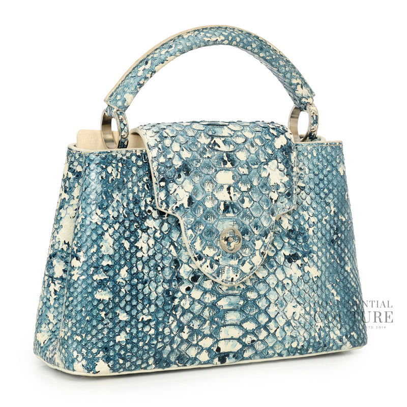 Blue/White Python Skin Capucines BB Bag