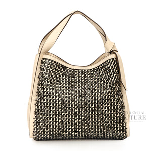 Knott Raffia White Tweed Medium Crossbody Bag