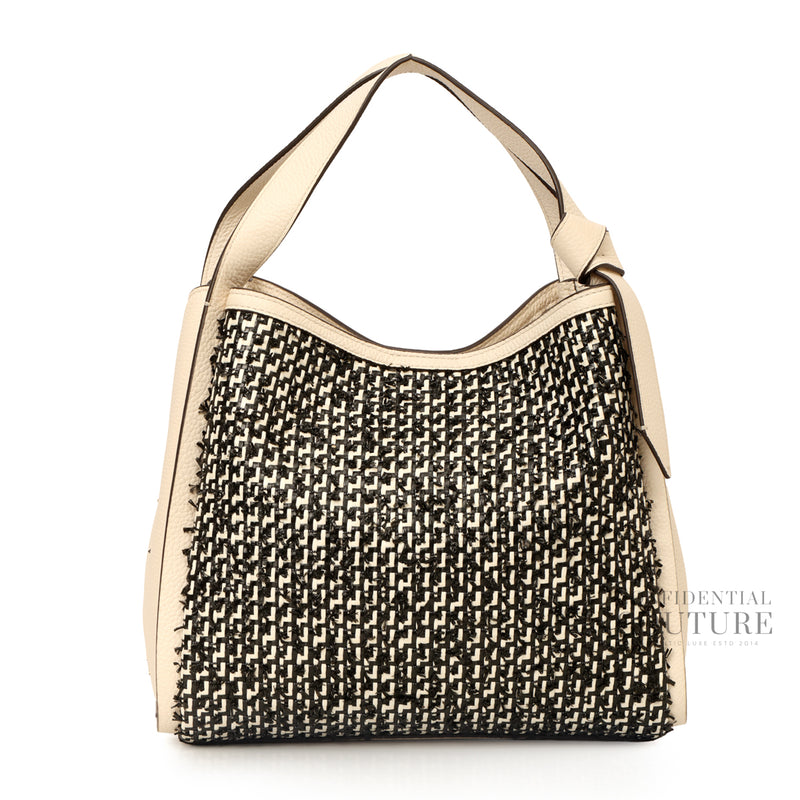 Knott Raffia White Tweed Medium Crossbody Bag