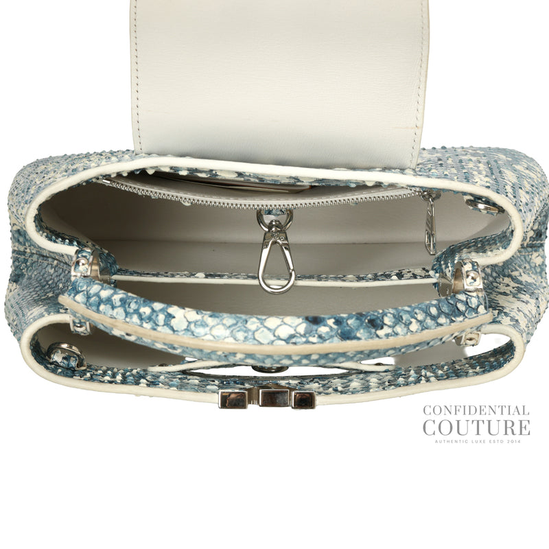 Blue/White Python Skin Capucines BB Bag