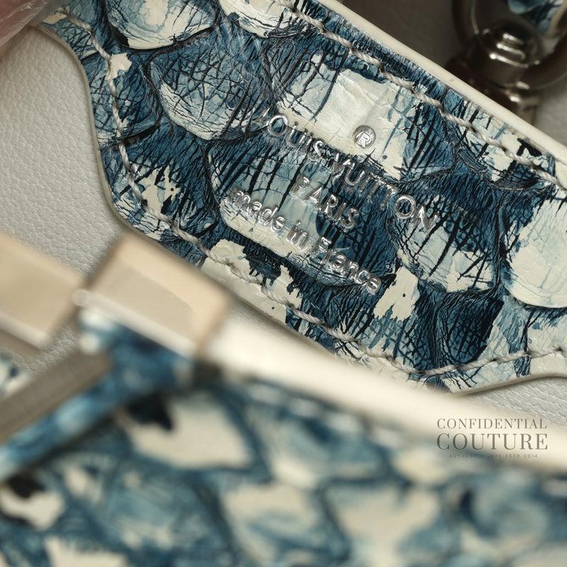 Blue/White Python Skin Capucines BB Bag