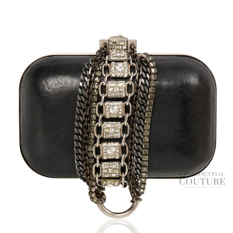 Black Chain Embellished Box Clutch