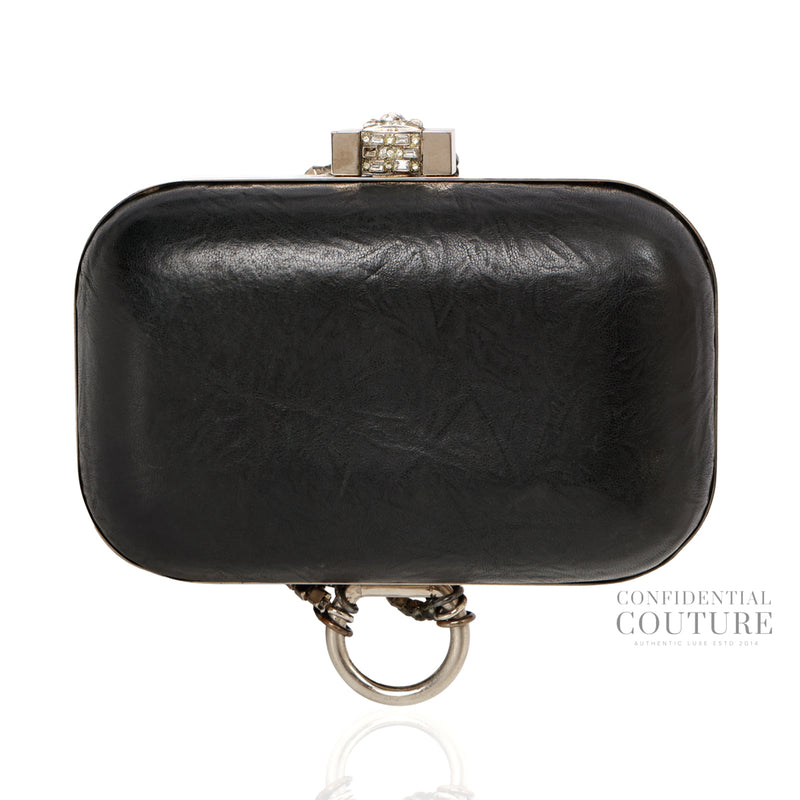 Black Chain Embellished Box Clutch