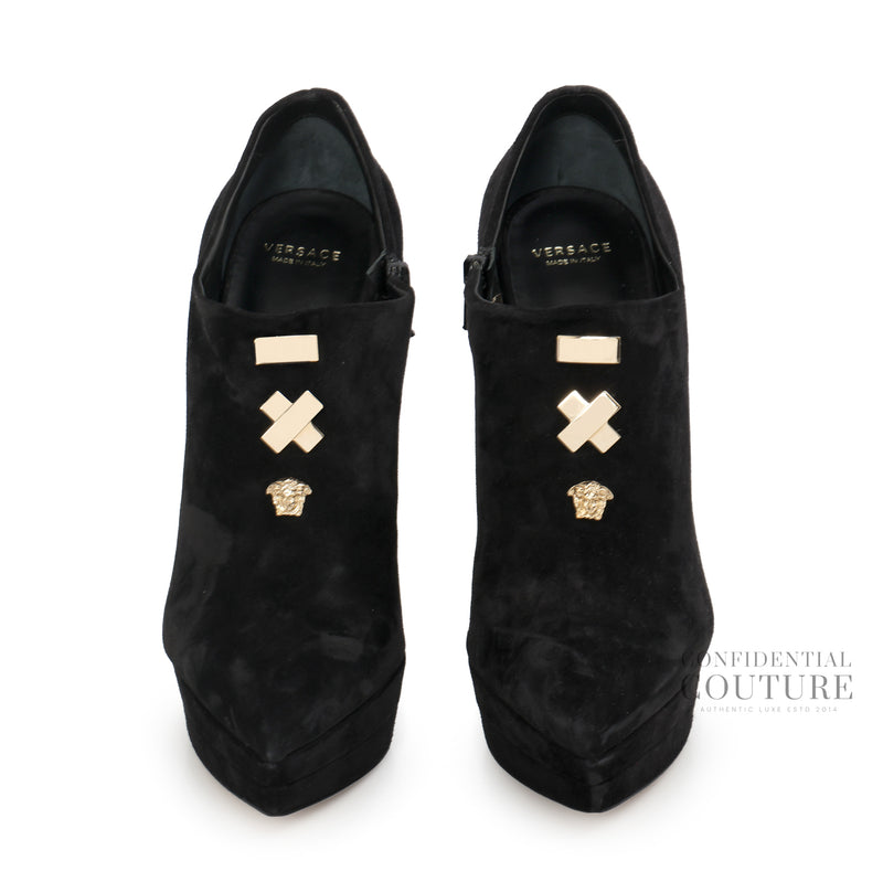 Black Suede Pointed-Toe Platform Boot Size 39.5