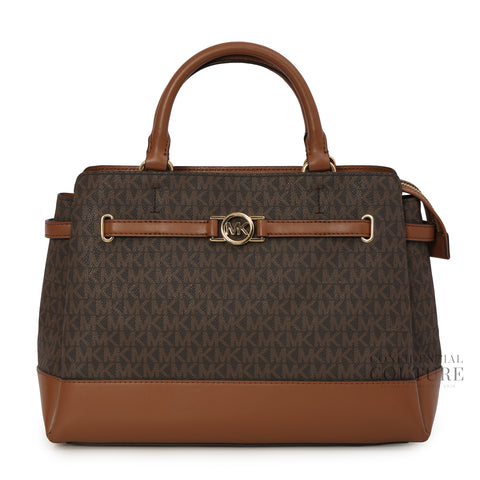 Brown Monogram Reed Large Signature Logo Satchel