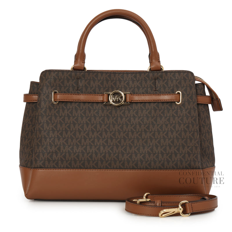 Brown Monogram Reed Large Signature Logo Satchel