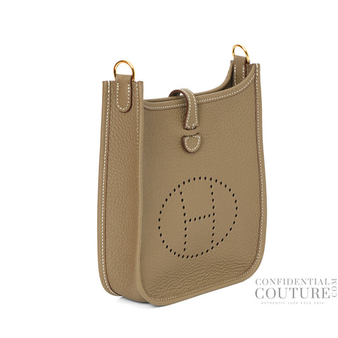 Evelyn 16 Amazone Taurillion Clemence Etoupe and Navy Crossbody Bag