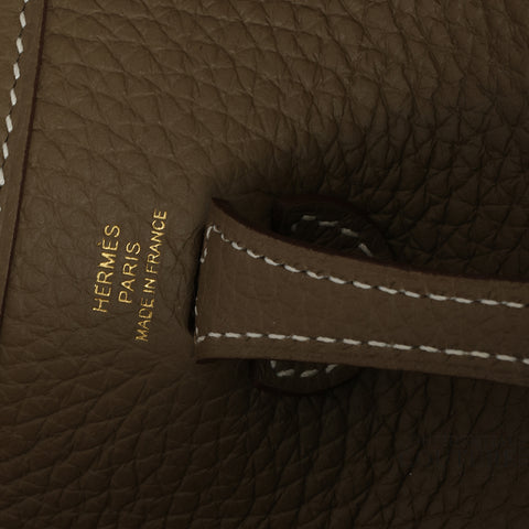 Evelyn 16 Amazone Taurillion Clemence Etoupe and Navy Crossbody Bag