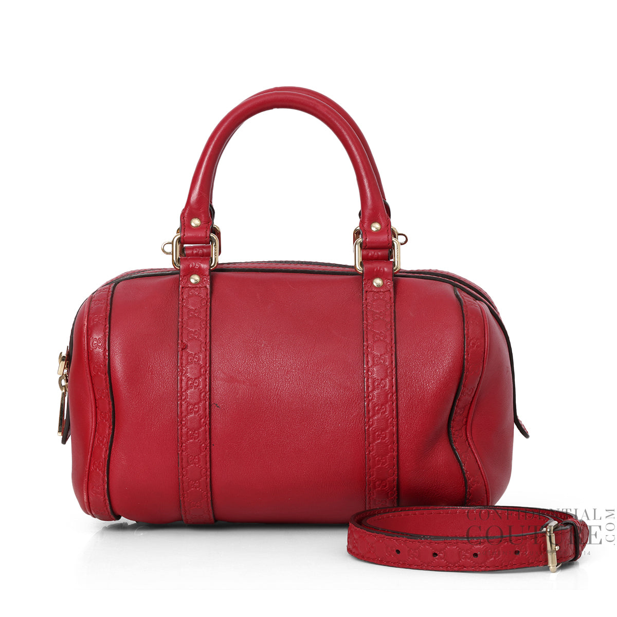 Red Leather Microguccisima Small Joy Boston Bag With Strap