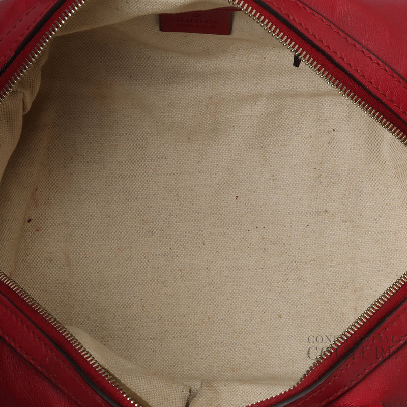 Second Hand Gucci Red Leather Microguccisima Small Joy Boston Bag With Strap