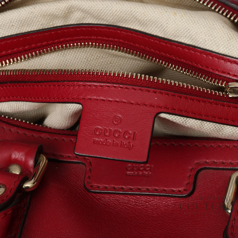 Second Hand Gucci Red Leather Microguccisima Small Joy Boston Bag With Strap